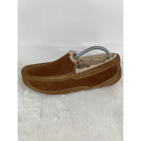 UGG Ascot Corduroy II Chestnut Suede Moccasin Slippers Men’s Size 10 - Picture 6 of 12